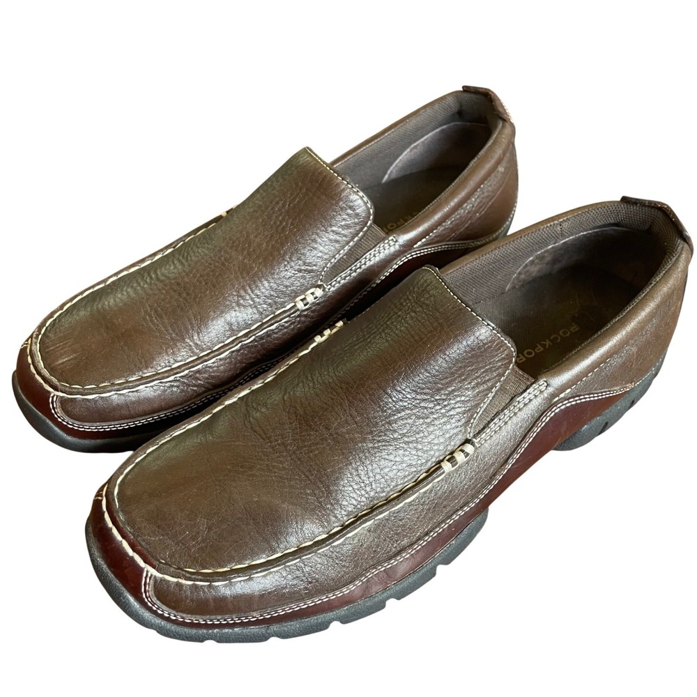 Rockport Loafers Mens Brown Leather Slip On Moc Toe Shoes 10.5M
